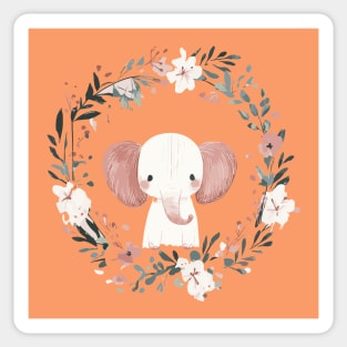 Boho Kawaii Elephant – Gentle Giant in a Floral Wreath Sticker